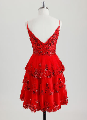 Ball-Gown/Princess V-Neck Short Tulle Homecoming Dress With Sequins